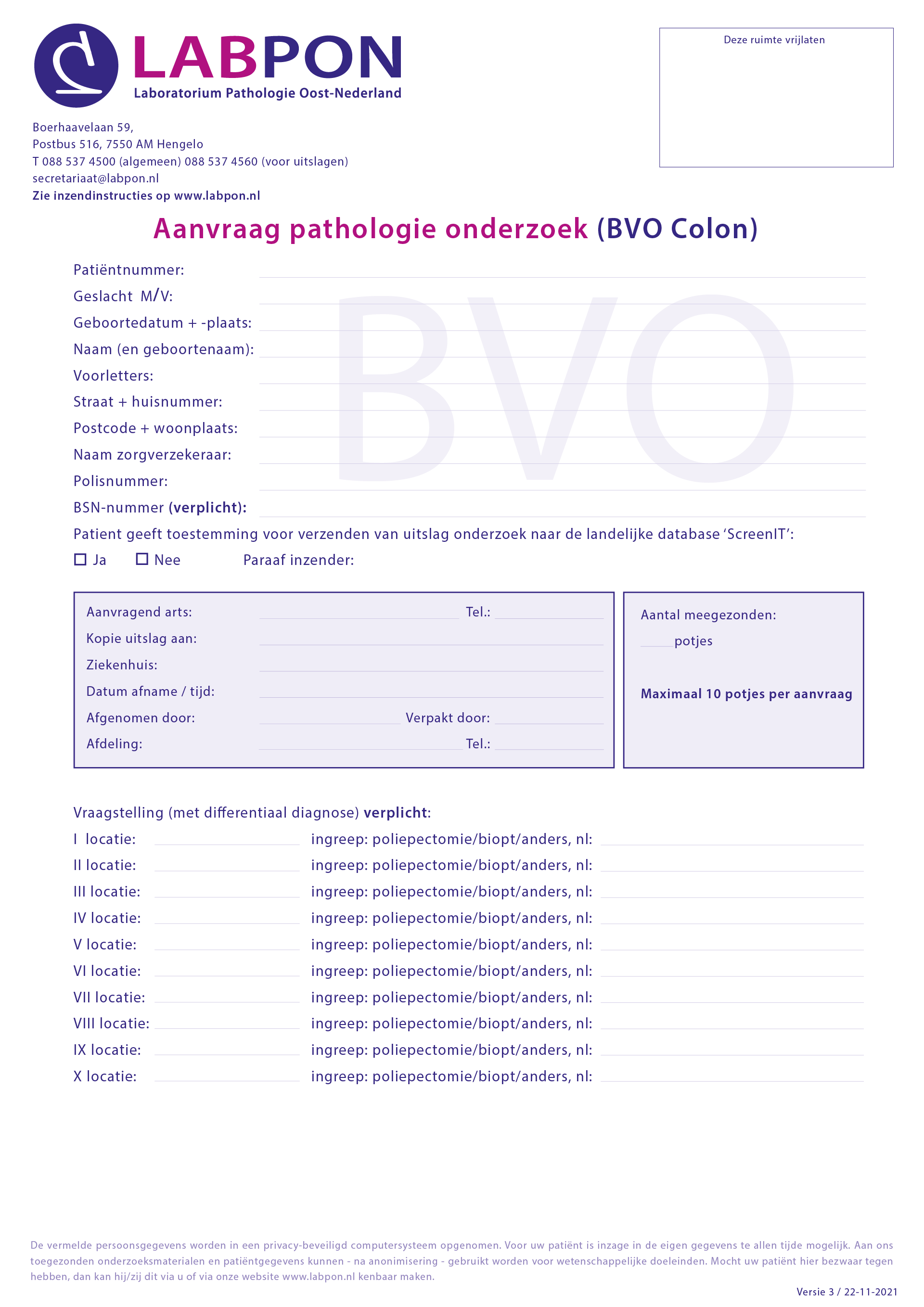 Pathologie onderzoek BVO Colon